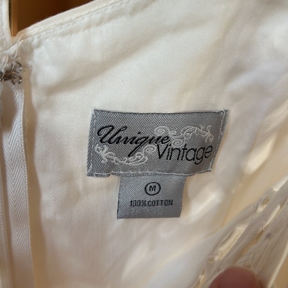 UNIQUE VINTAGE CREAM PARTY DRESS SIZE M 100% COTTON - Picture 5 of 8